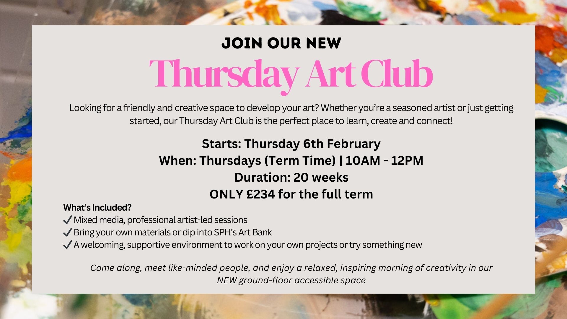 A poster for Thursday Art Club - Medway Art Classes