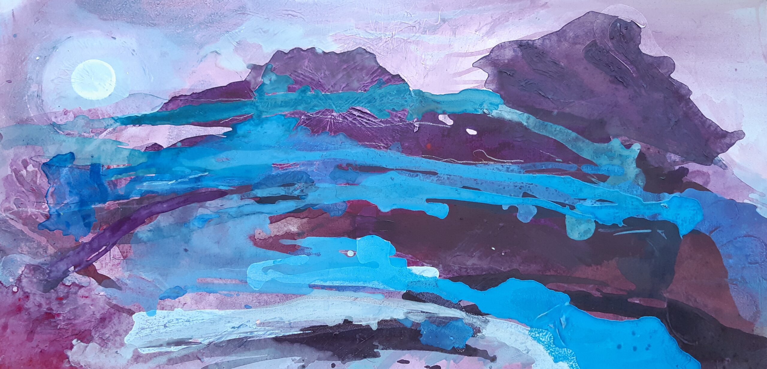 Wendy Smith. Moonlight Sea Garden, 2024. Acrylic on Canvas. 50x100cm